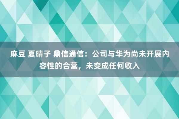 麻豆 夏晴子 鼎信通信：公司与华为尚未开展内容性的合营，未变成任何收入