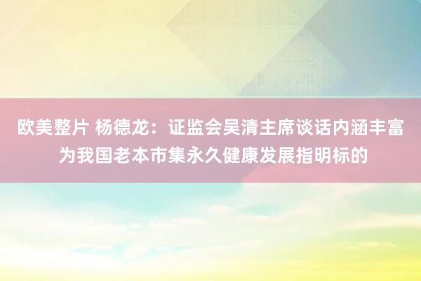 欧美整片 杨德龙：证监会吴清主席谈话内涵丰富 为我国老本市集永久健康发展指明标的