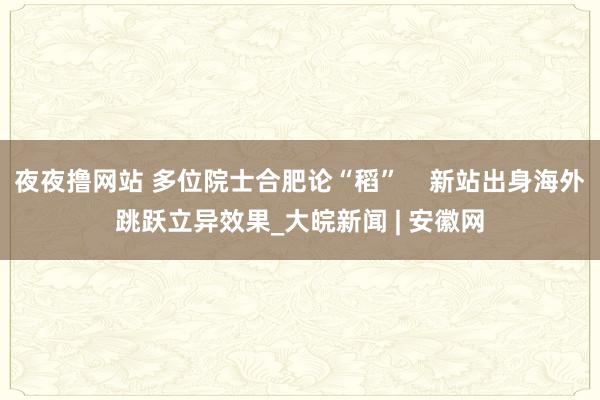 夜夜撸网站 多位院士合肥论“稻”    新站出身海外跳跃立异效果_大皖新闻 | 安徽网