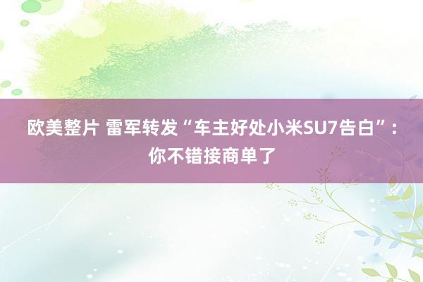 欧美整片 雷军转发“车主好处小米SU7告白”：你不错接商单了