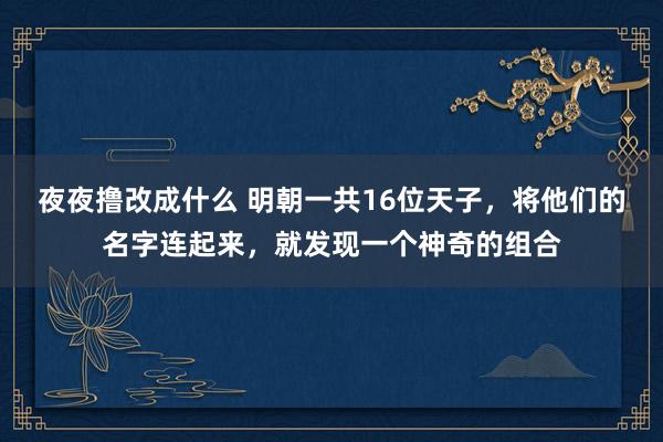 夜夜撸改成什么 明朝一共16位天子，将他们的名字连起来，就发现一个神奇的组合