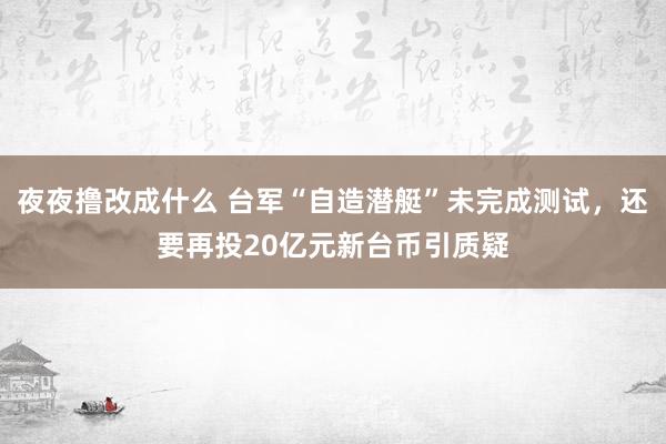 夜夜撸改成什么 台军“自造潜艇”未完成测试，还要再投20亿元新台币引质疑