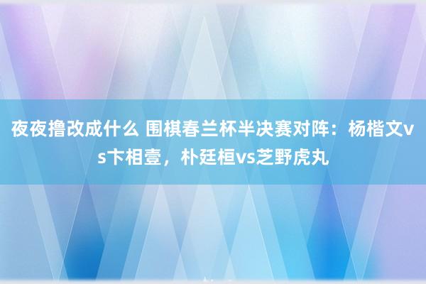 夜夜撸改成什么 围棋春兰杯半决赛对阵：杨楷文vs卞相壹，朴廷桓vs芝野虎丸