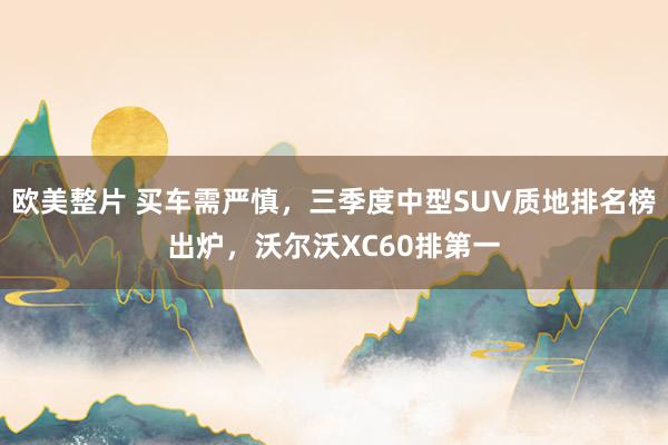 欧美整片 买车需严慎，三季度中型SUV质地排名榜出炉，沃尔沃XC60排第一