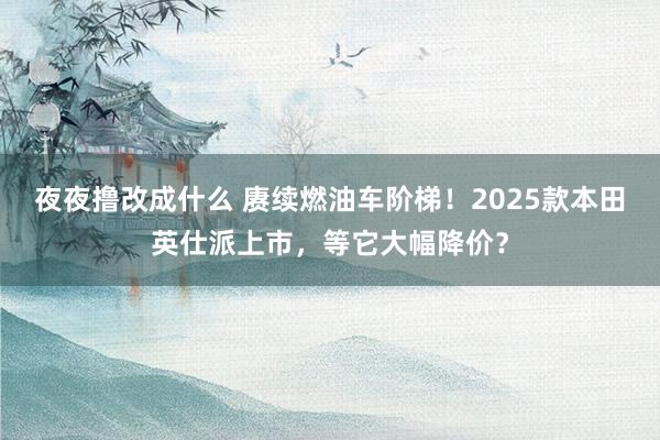 夜夜撸改成什么 赓续燃油车阶梯！2025款本田英仕派上市，等它大幅降价？