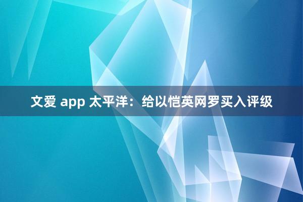 文爱 app 太平洋：给以恺英网罗买入评级